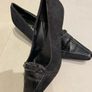Low heel black leather suede designer women shoes size 6 Image 4