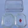 vintage set of molded glass card suit dishes and a matching container, commonly used as bridge ashtrays or nut/trinket dishes. Image 2