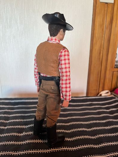 Vintage Action Man cowboy uniform and flocked hair figure