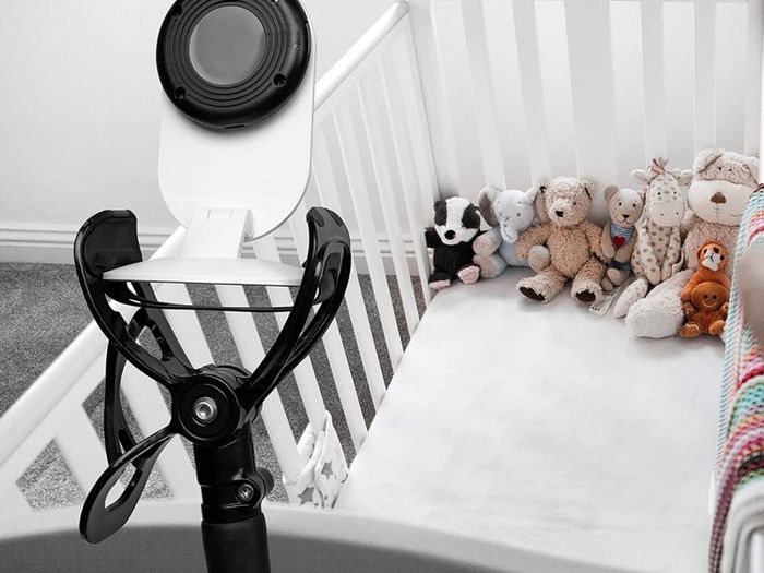 Twist Black/White | Universal Baby Monitor Holder | Secure with Straps & Clamp to Furniture | No Drilling Required | Flexible Baby Camera Mount | Baby Monitor Shelf