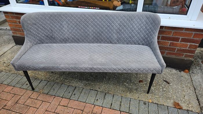 Grey Velvet Dining Bench With Back