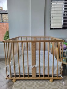 Wooden playpen adjustable heights including mattress