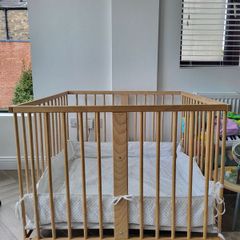 Wooden playpen adjustable heights including mattress