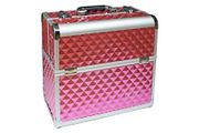 Large Professional Cosmetics Case, 35 x 22 x 36 cm, Black Carbon Robust Aluminium Nail Case, Beauty Case with Lots of Storage Space, Foldable Compartments Distributed on Two Levels, Easy to Clean