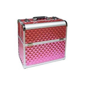Large Professional Cosmetics Case, 35 x 22 x 36 cm, Black Carbon Robust Aluminium Nail Case, Beauty Case with Lots of Storage Space, Foldable Compartments Distributed on Two Levels, Easy to Clean