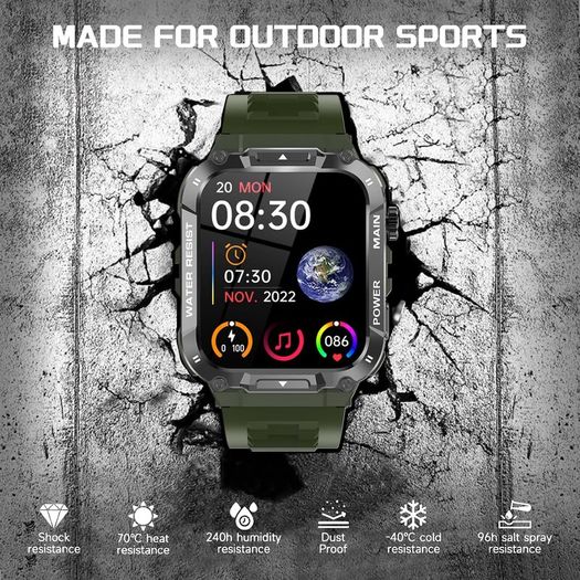 Military Smart Watch for Men 1.96 Inches Outdoor Sports Smartwatch with Answer/Make Call,Fitness watch,Blood Oxygen,Heart Rate and Sleep Monitor Compatible with iPhone and Android