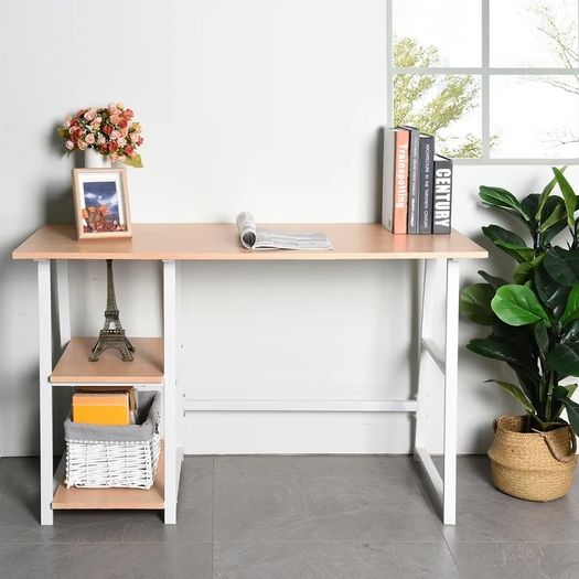 White Minimalistic Office Desk With Shelving