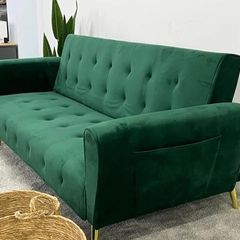 Luxury Velvet Sofa Bed with Golden Legs green