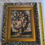 Floral still life high quality reproduction oil painting on canvas in an ornate chunky gold frame Image 2