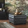 Saxon Leather Buttoned Pouffe Glass-Topped Table Image 2