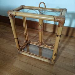 Vintage Italian bamboo and rattan coffee  table magazine rack, from the 1970s