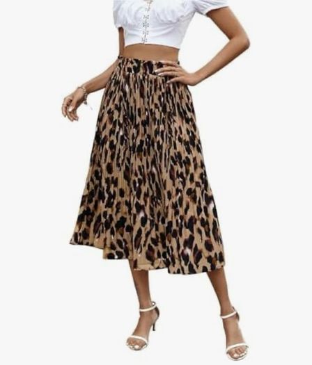 Brand New Women's Leopard Print Midi Pleated Skirt High Waist - XXL.