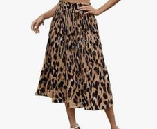 Brand New Women's Leopard Print Midi Pleated Skirt High Waist - XXL.