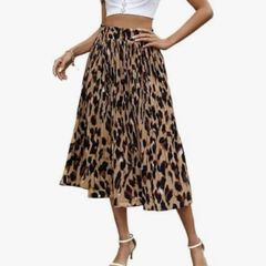 Brand New Women's Leopard Print Midi Pleated Skirt High Waist - XXL.
