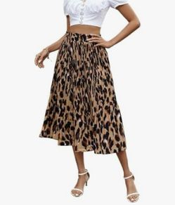 Brand New Women's Leopard Print Midi Pleated Skirt High Waist - XXL.