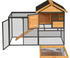 PawHut Rabbit Hutch Guinea Pig Hutch Wood-metal Elevated Guinea Pig House Pet Bunny Cage for Outdoor 122 x 63 x 92cm Light Yellow