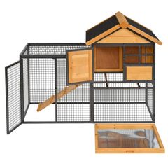 PawHut Rabbit Hutch Guinea Pig Hutch Wood-metal Elevated Guinea Pig House Pet Bunny Cage for Outdoor 122 x 63 x 92cm Light Yellow