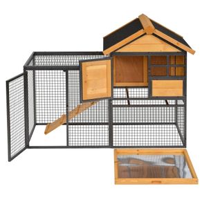 PawHut Rabbit Hutch Guinea Pig Hutch Wood-metal Elevated Guinea Pig House Pet Bunny Cage for Outdoor 122 x 63 x 92cm Light Yellow