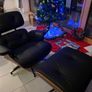 NORMAL B Ashwood Replica Lounge Chair with Ottoman Black Lather Image 3
