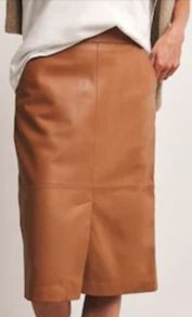 Tan leather column skirt