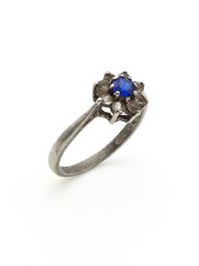 Vintage 925 Sterling Silver Blue Stone Ring, London 1981