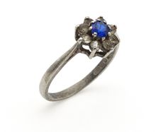 Vintage 925 Sterling Silver Blue Stone Ring, London 1981