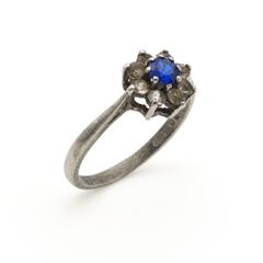 Vintage 925 Sterling Silver Blue Stone Ring, London 1981