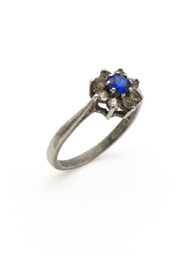Vintage 925 Sterling Silver Blue Stone Ring, London 1981