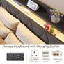 King Size Bed Frames with 5ft Upholstered Wooden Two-shelf Storage Headboard, Charging Station,LED Lights, 150x200 cm Heavy Duty Metal Platform Bed Kingsize,No Box Spring Needed,Grey Image 3
