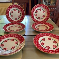 Nicholas  Mosse  set of 6 first quality Red lawn dessert  plates . Discontinued item.