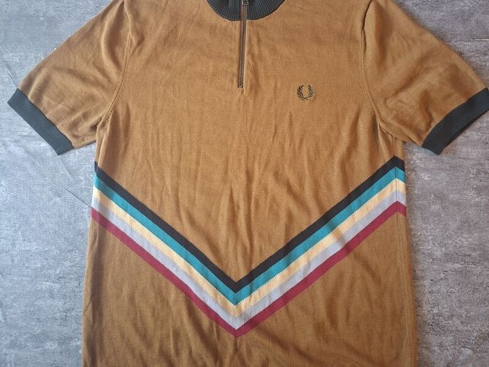 Fred Perry Knitted Cycling Neck Shirt Dark Caramel Half Zip Polo M