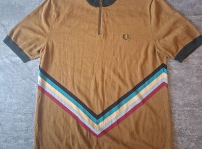 Fred Perry Knitted Cycling Neck Shirt Dark Caramel Half Zip Polo M