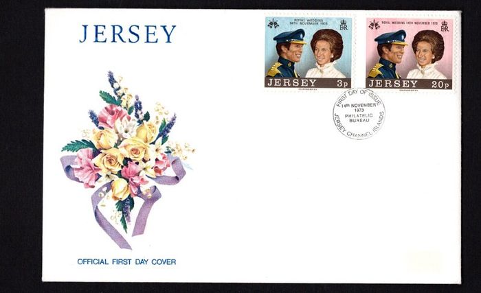1973 Jersey Royal Wedding Princess Anne and Captain Mark Philips Commemorative Stamps First Day Cover (FDC)