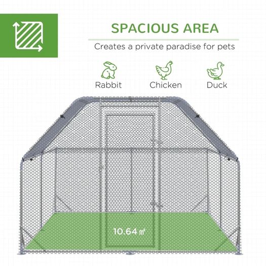 Chicken Run with Roof, Walk-In Chicken Coop Outdoor for 10-12 Chickens, Hen House Duck Pen, 2.8 x 3.8 x 2 m