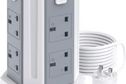 Tower Extension Lead 3M (3250W 13A) Extension Tower 8 AC Outlets &amp; 4 USB Ports, Surge Protection Extension Lead with 4 Independent Switch, 17W USB C Ports Extension Cable 3M for Office, Home, Kitchen