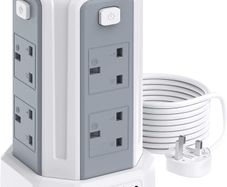 Tower Extension Lead 3M (3250W 13A) Extension Tower 8 AC Outlets & 4 USB Ports, Surge Protection Extension Lead with 4 Independent Switch, 17W USB C Ports Extension Cable 3M for Office, Home, Kitchen