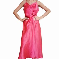 Savida hot pink satin slip dress with rose