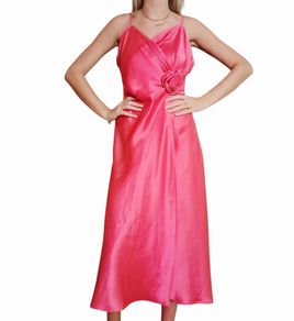 Savida hot pink satin slip dress with rose