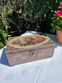 Hand painted wooden box with roses and cherubs