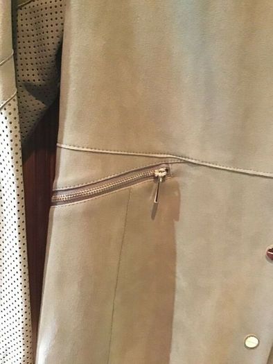 Karen Millen Satin Lined Suede Leather Duster Coat - Beige.