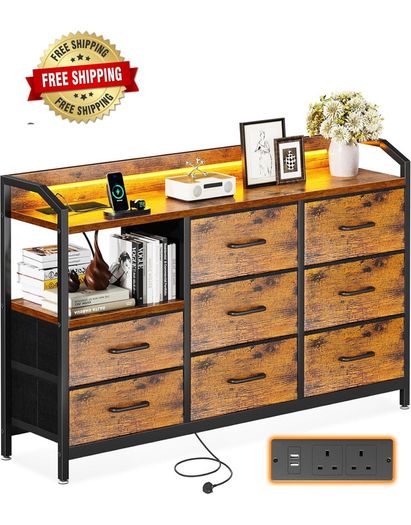 Chest of Drawers Bedroom, 8 Fabric Drawers, 110x30x88cm, Retro Color