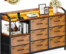 Chest of Drawers Bedroom, 8 Fabric Drawers, 110x30x88cm, Retro Color