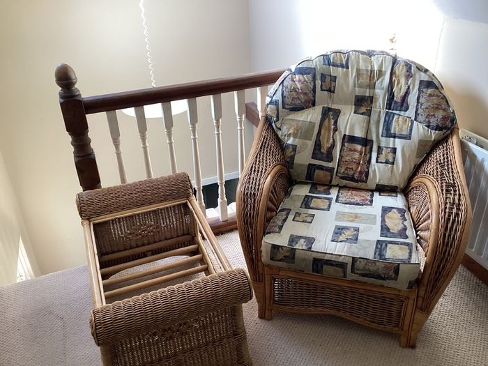 Arnotts Rattan Sofa Suite (Wicker Style) - 2 Seater + Armchair + Table