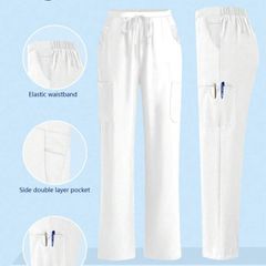 Two Comfortable Multi-Pocket Scrub Uniform White Pants