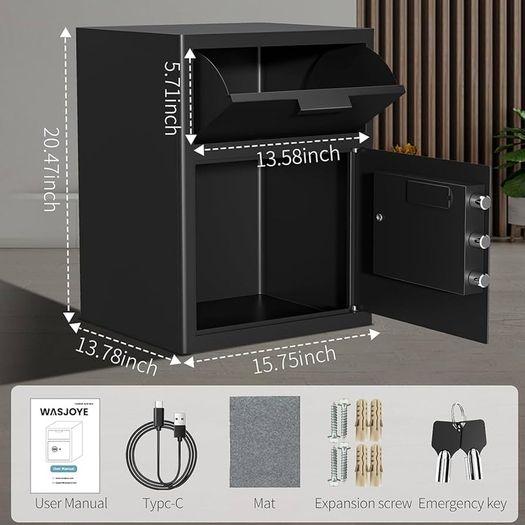 Depository Drop Cabinet Safe - 70L Large Size with Digital Keypad Lock and Anti Theft, Business Security Safe Box with Alarm Function, Large Drop Slot Box for Cash Slip Office Home