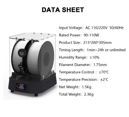 EIBOS Extra Large Dry Box, Filament Dryer,1.75mm, 2.85mm, 3.00mm 3D Filament Compatible: DRY FAST, EXTRA LARGE, Dry Sift Screen