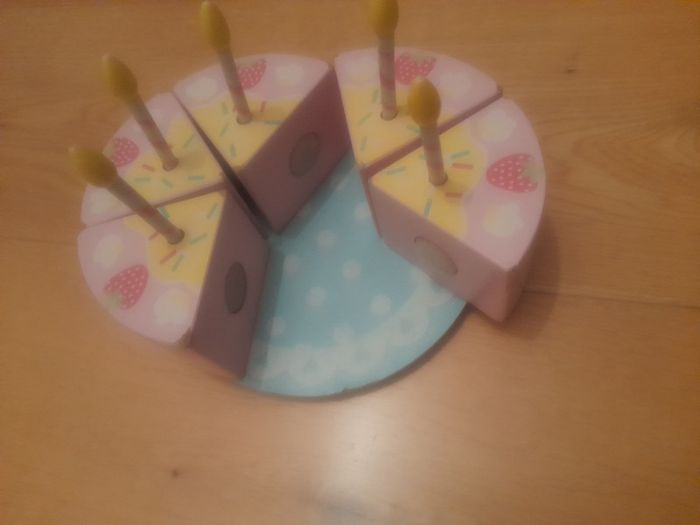 Wooden Cake, candles, knife and plate set
