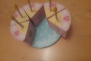 Wooden Cake, candles, knife and plate set