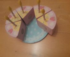 Wooden Cake, candles, knife and plate set