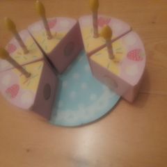 Wooden Cake, candles, knife and plate set